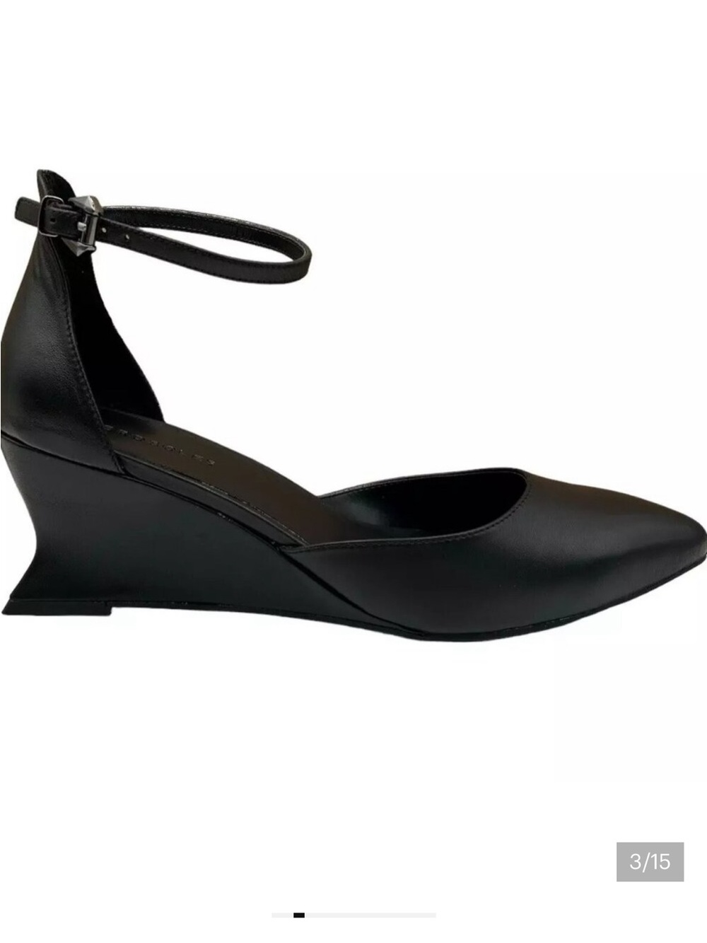 AEROSOLES Black Pointed toe Sculptured Wedge Pump with Ankle Strap